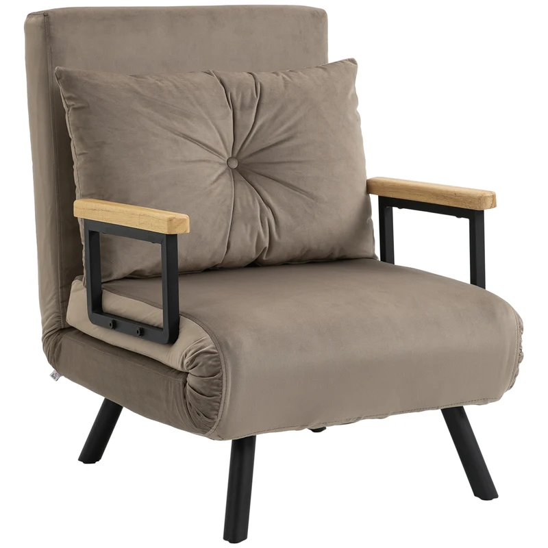 HOMCOM - Schlafsessel mit Bettfunktion, 63 x 73 x 81 cm, mit fünffach verstellbarer Rückenlehne, platzsparend, robust, Samtoptik, Hellbraun