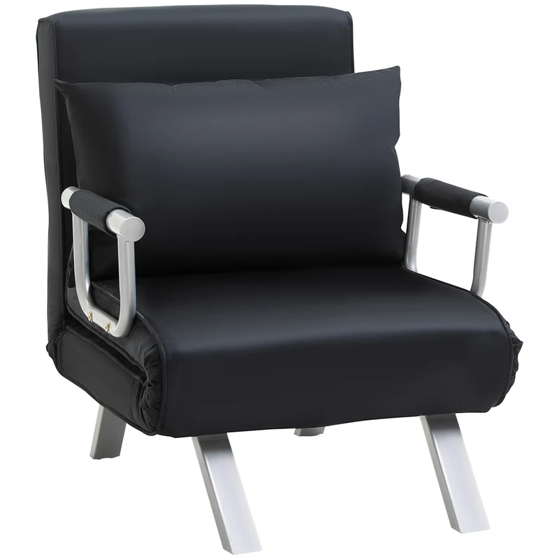 HOMCOM – 3-in-1-Schlafsessel mit 5-fach verstellbarer Rückenlehne und Kissen, 65 × 77 × 80 cm, Schwarz