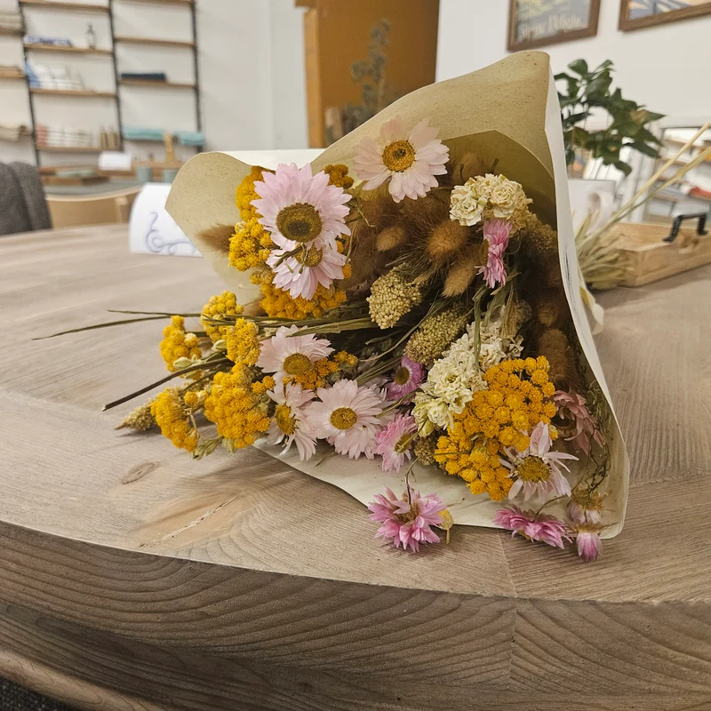 Trockenblumenstrauss - Grosses Bouquet Gelb - Rosa
